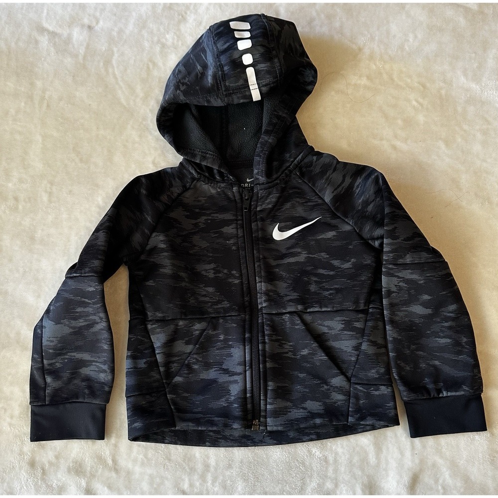 Nike Kids Toddler 2T Hoodie Zip Up Sweatshirt Black Gray Dri-Fit Pockets